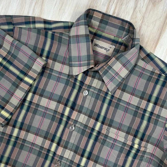 M & M Other - True‎ Vintage Disco Button Shirt M Plaid Wedgefield 70s USA Dagger Short Sleeve